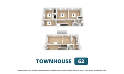 Architectural floor plan of a townhouse layout