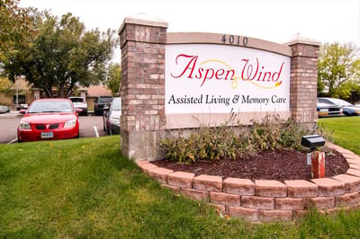 Exterior sign of Aspen Wind Assisted Living facility