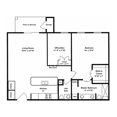 Architectural floor plan of a residence unit