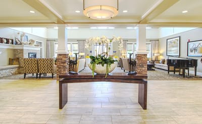 Interior view of a welcoming community lounge with seating