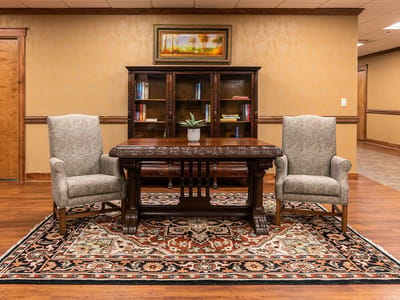 Cozy common area with elegant furniture and decor