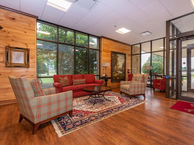 Common area with seating and natural light