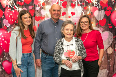 Residents celebrating with family during a Valentine's event