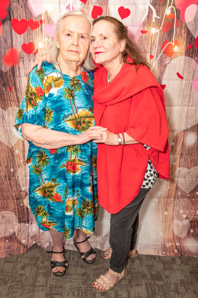 Residents celebrating together in a decorated area