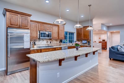 Modern kitchen interior with granite countertops