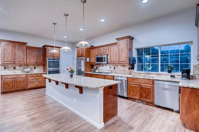 Bright modern kitchen with wooden cabinetry