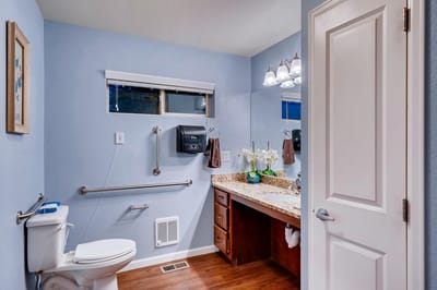 Clean resident bathroom with modern fixtures