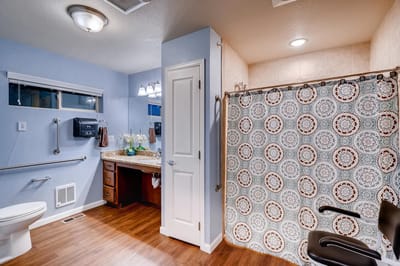 Modern assisted living bathroom with safety features
