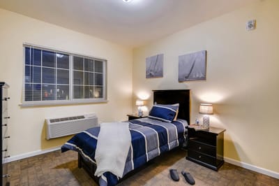 Cozy private bedroom in assisted living facility