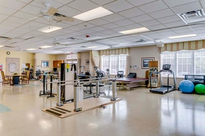 Physical therapy area with exercise equipment