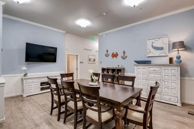 Dining area with wooden table and chairs