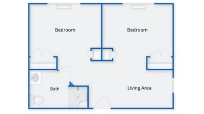 Architectural floor plan of a two-bedroom unit