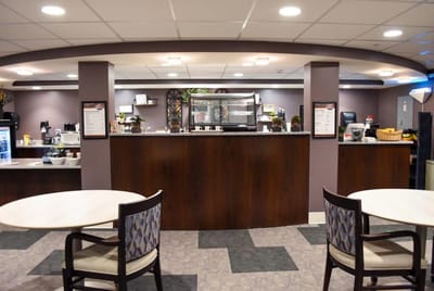 Interior view of a facility common area with a counter