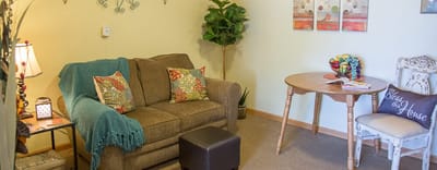 Cozy living room with comfortable seating and decor