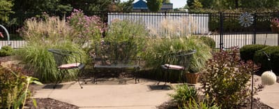 Well-maintained outdoor garden seating area