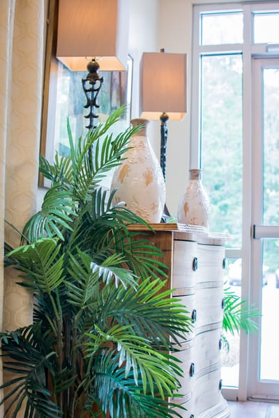 Decorative interior with lamps and plants