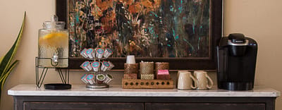 Coffee and beverage station in an interior common area