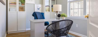 Cozy interior office space with a desk and chair