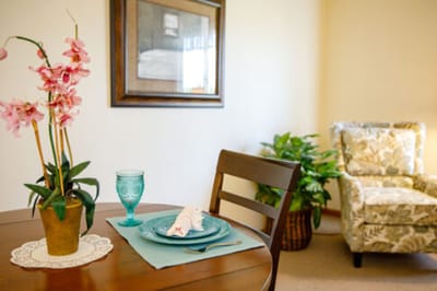 Cozy dining setup in a resident's room
