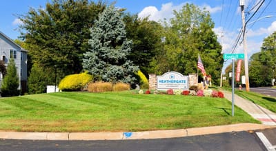 Well-maintained landscaping in front of Heathergate facility