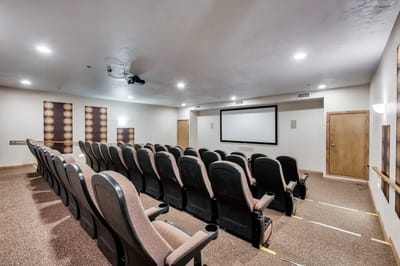 Interior view of a movie theater with seating