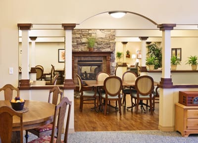 Interior view of a common area with dining furniture
