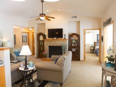 Cozy living room area in a senior care facility