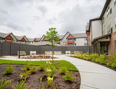 Beautiful outdoor garden area with seating