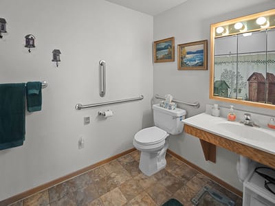 Clean and accessible bathroom with safety features