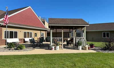 Outdoor seating area with a gazebo and seating