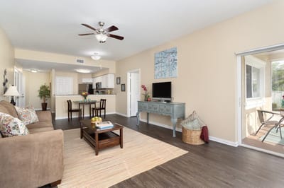 Bright and inviting common area with a cozy living space