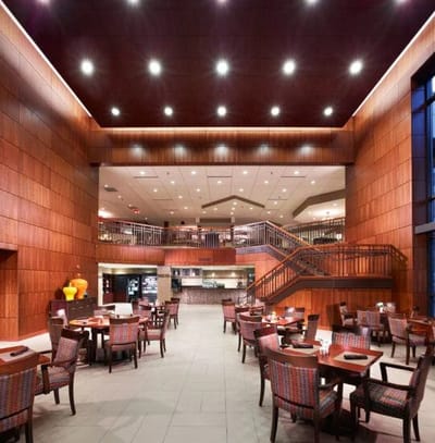 Interior view of a dining area in a senior living facility