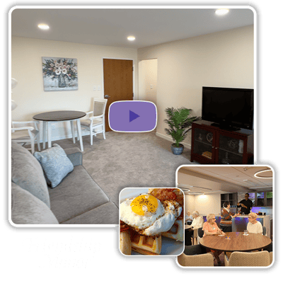 Residents enjoying a meal in a shared dining area
