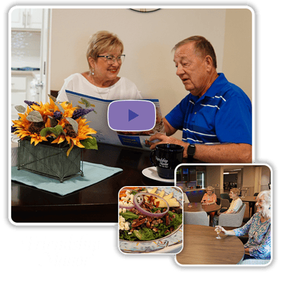 Residents enjoying a meal together in a common area