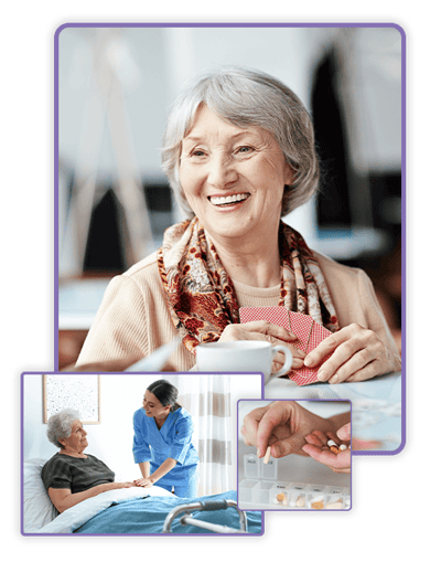 Residents engaging in activities with staff in a common area
