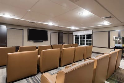 Interior view of a common area with seating