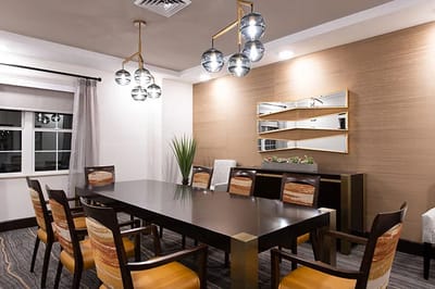 Modern dining room with elegant lighting