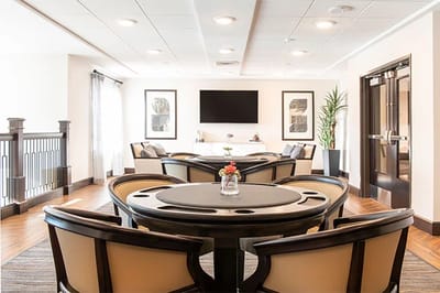 Interior view of a common area with seating and decor