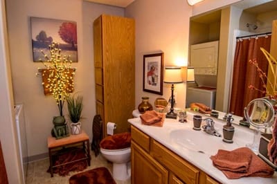 Well-decorated bathroom with modern amenities