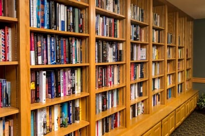 Interior bookshelf in a cozy library area