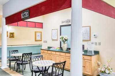 Bistro area with seating and decor