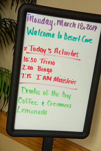 Activity schedule on a whiteboard