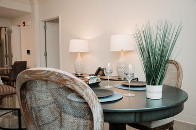 Cozy dining area with table, chairs, and decor