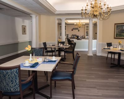 Dining area with tables set for meals