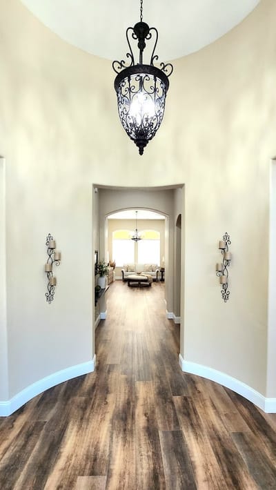 Bright hallway leading to a centralized common area