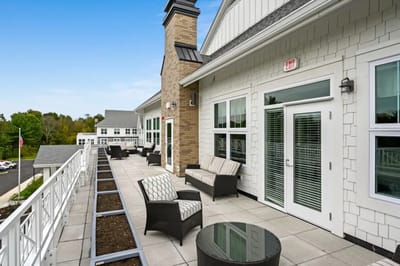 Outdoor seating area with patio furniture