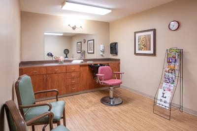 Interior photo of a beauty salon area in the facility