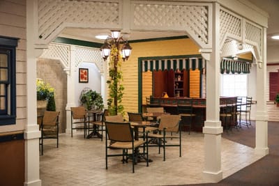 A cozy common area with seating and decor