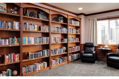 Interior view of a cozy library with bookshelves