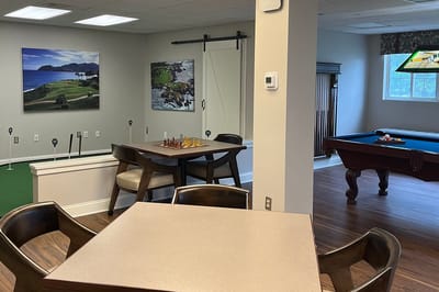 Interior common area with games and seating